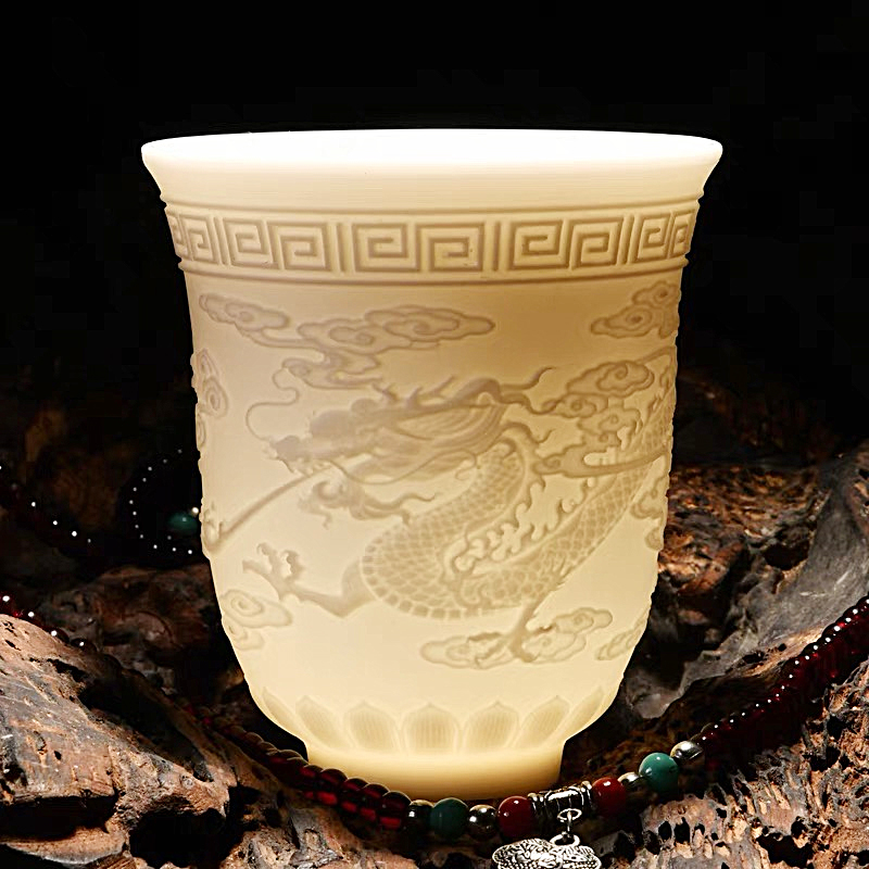 浮雕龙凤杯德化羊脂玉白瓷主人杯陶瓷功夫茶碗大号茶杯 到手价¥2.99