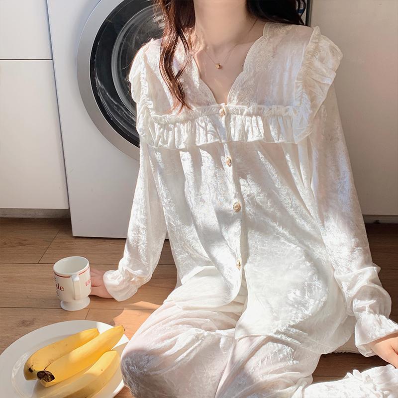 【工厂直发】春秋睡衣女长袖小香风V领甜美休闲家居服套装ly-aa 到手价¥38.90