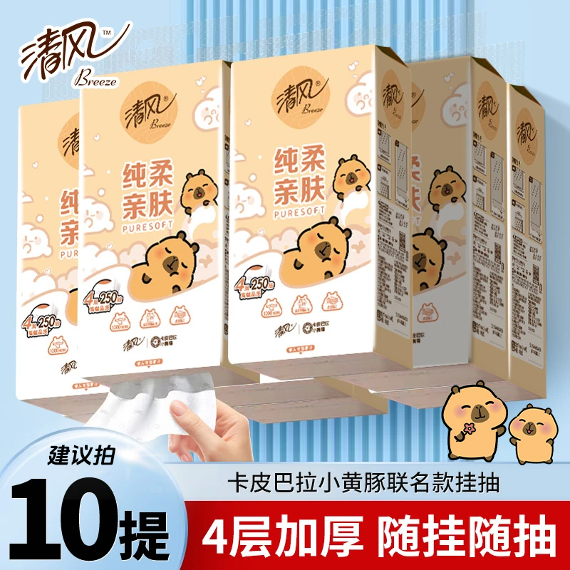 【10提】清风卡皮巴拉悬挂式抽纸面巾纸挂抽宿舍卫生纸整箱纸巾 到手价¥18.90