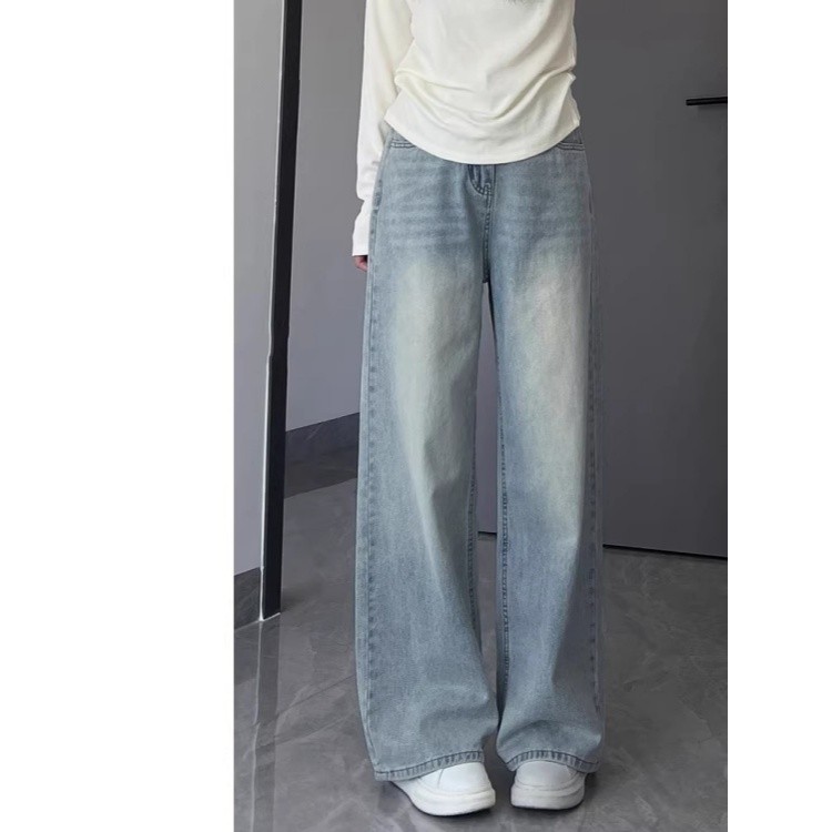 浅色直筒牛仔裤男女2026春秋新款大码胖mm宽松显瘦梨形身材阔腿裤 到手价¥44.80