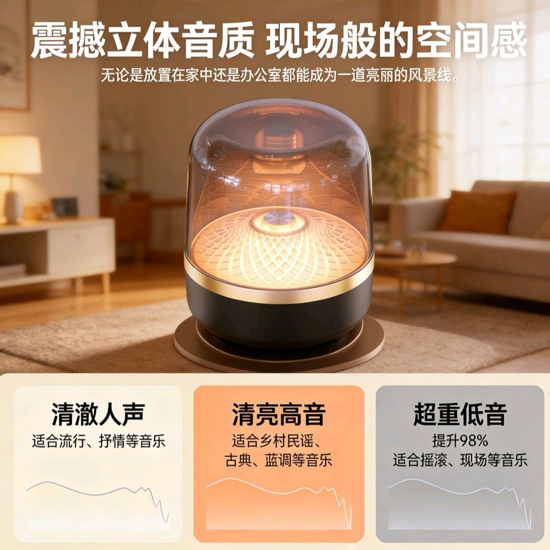 【哈曼音效】同款高端琉璃音响高音质炫彩灯小型家用无线蓝牙音箱 图片 4
