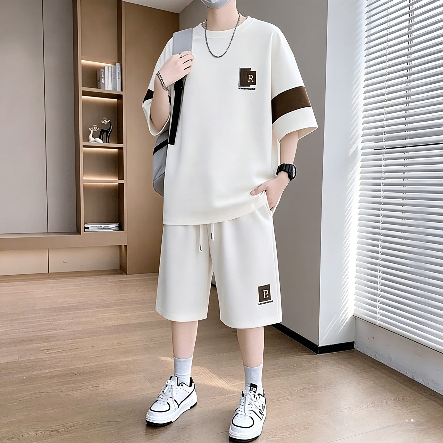 男士夏季薄款宽松大码2026款短袖短裤休闲运动时尚刺绣套装 到手价¥49.80
