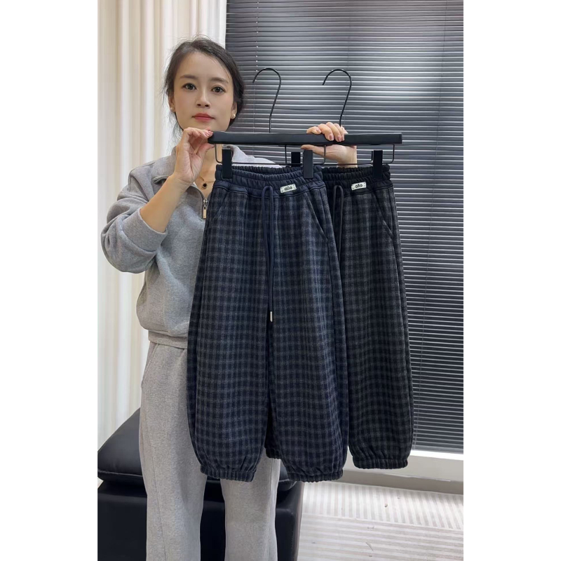 【现货500克加绒】男女童格子运动裤宽松皮筋口保暖-亲萌鱼-8858 到手价¥25.90
