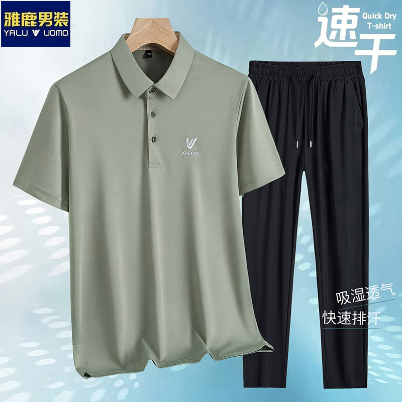 【两件套】雅鹿男装夏季新款透气翻领商务休闲百搭POLO衫冰丝套装 到手价¥58.70