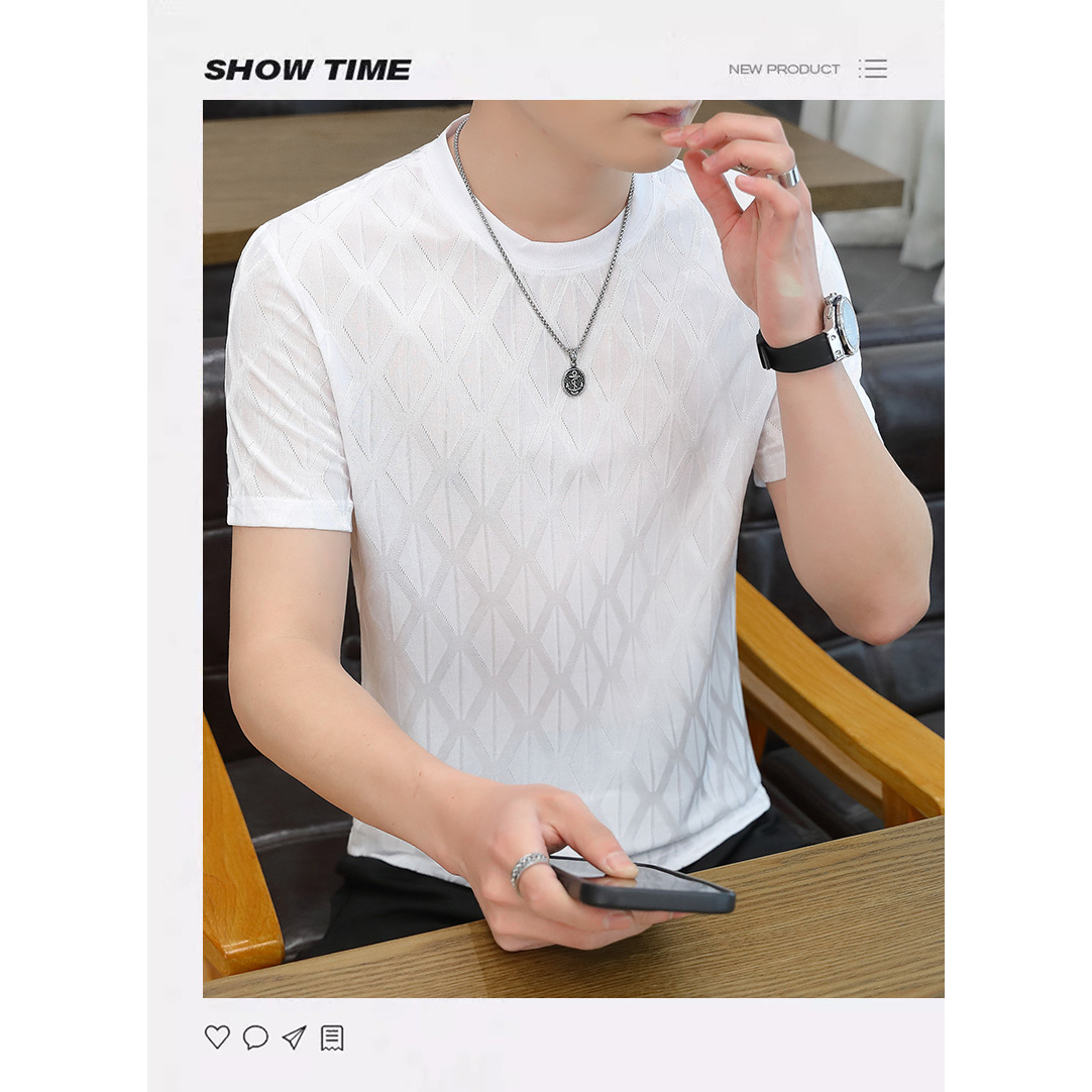 新款男士短袖提花夏季冰丝百搭半袖宽松短袖圆领22701 到手价¥39.90