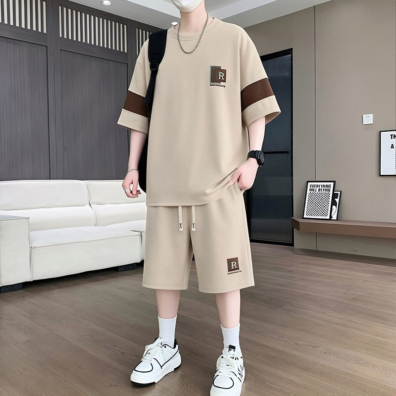 【2件套】夏季新款短袖男士宽松休闲短裤运动套装薄款透气撞色 到手价¥28.90
