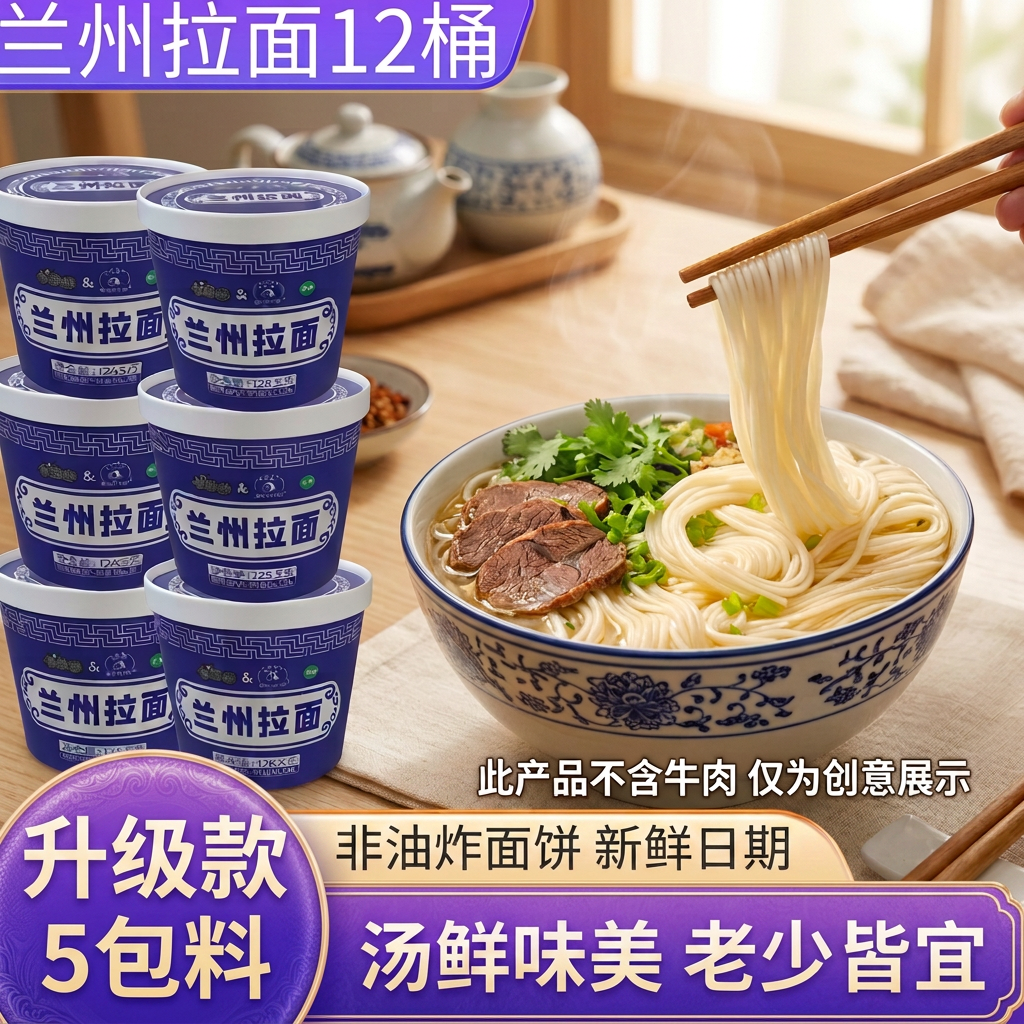 清真兰州拉面12桶方便速食免煮非油炸面饼懒人宿舍解馋充饥夜宵ch 到手价¥23.90