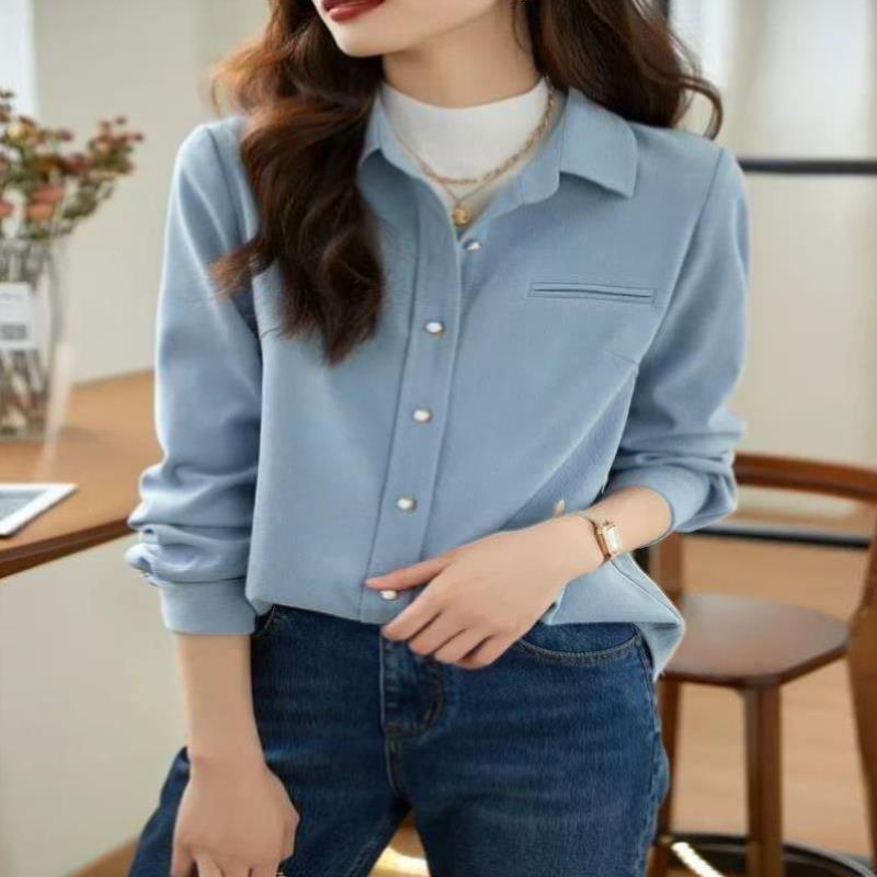 小香风磨毛衬衫长袖女秋冬2025新款宽松休闲复古港风上衣气质衬衣