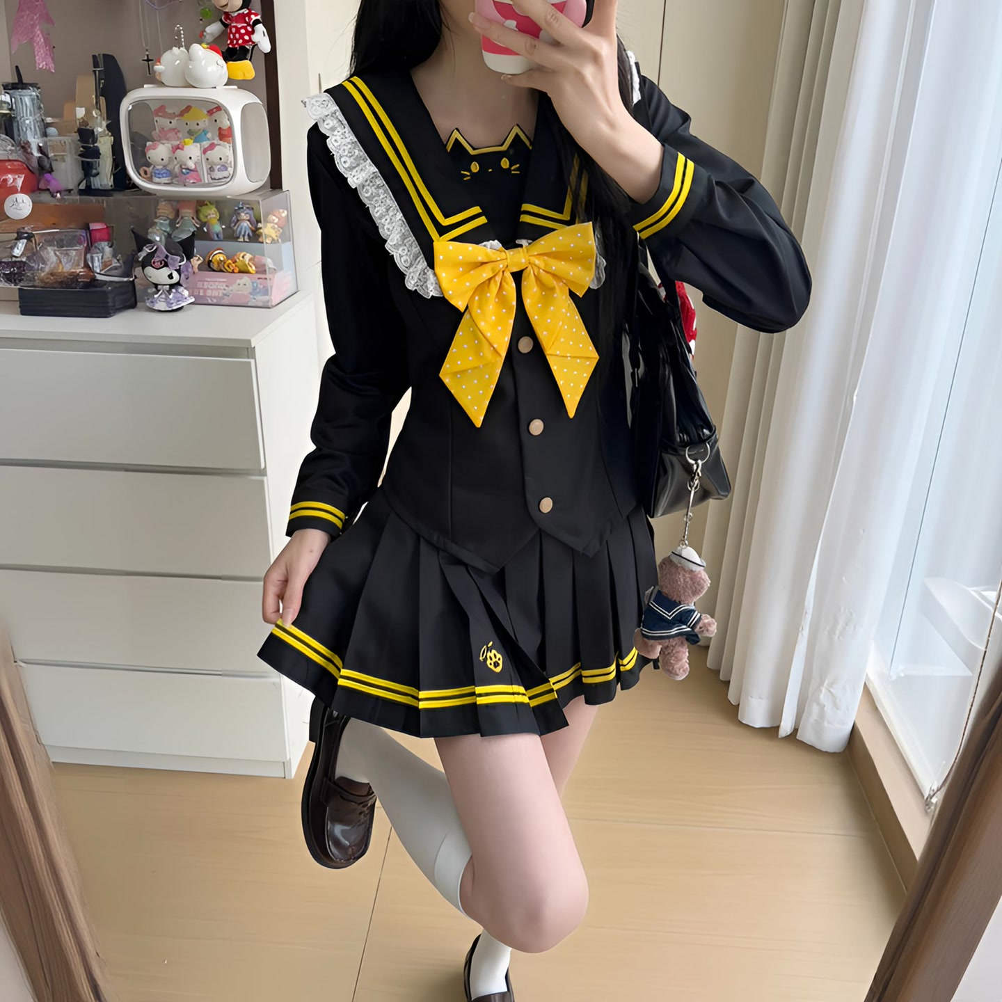 川海阁【黑喵金铃】长袖原创正版JK水手服黑金甜美可爱学院风套装 到手价¥59.00