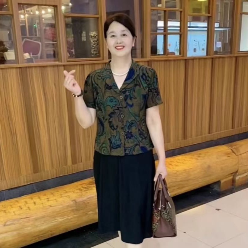 夏季妈妈装时尚洋气显瘦气质减龄中老年复古中长款短袖拼接连衣裙 到手价¥69.90