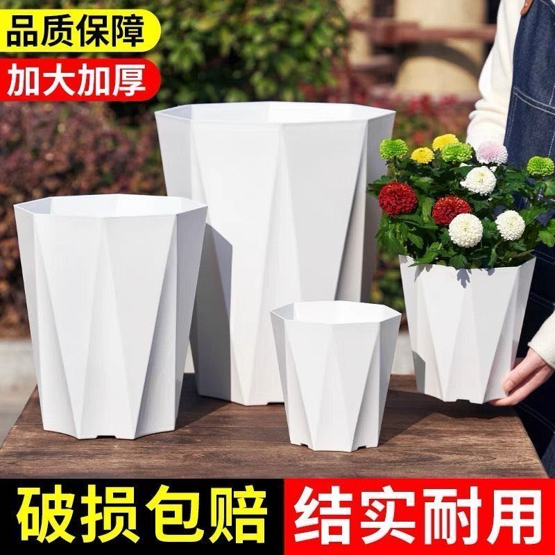 钻石花盆简约白色大号阳台家用菱形加厚耐用塑料盆栽果树发财树 到手价¥3.98