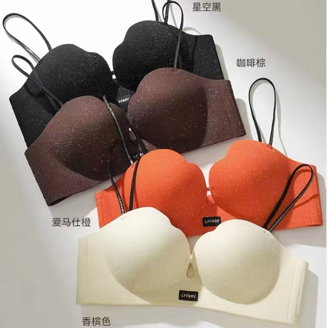 M31闪闪细肩带内衣小胸聚拢花瓣杯圆圆胸无痕一片式上托文胸女mc 到手价¥14.99