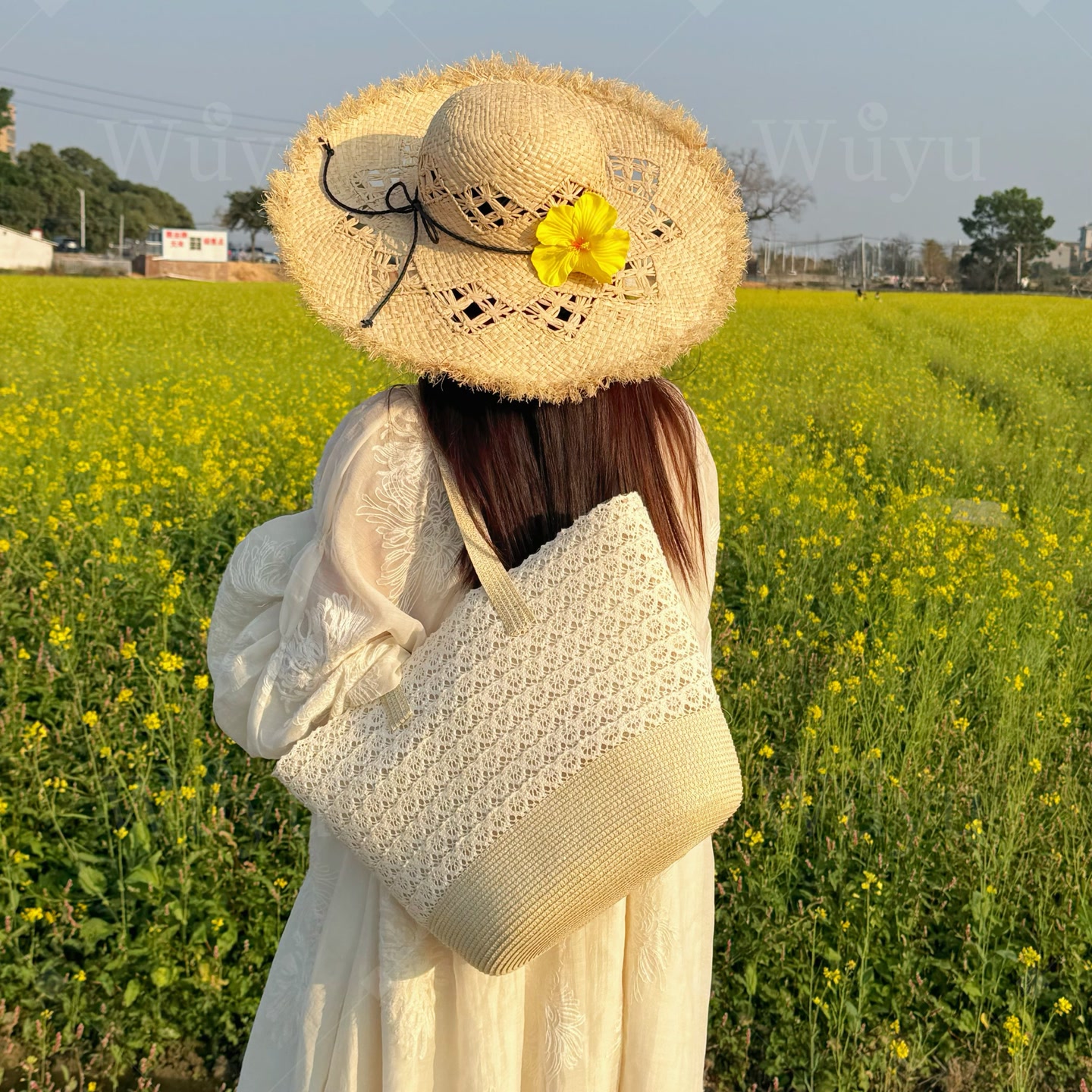 蕾丝草编包织包女2026海边度假沙滩包大容量草编单肩水桶包 到手价¥35.90