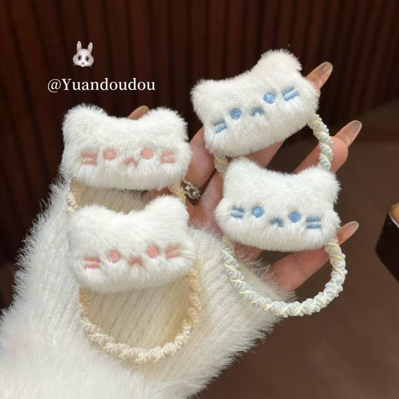 粉色腮红小猫咪皮筋秋冬毛绒发绳发圈可爱发绳甜美卡通学生发饰JJ 到手价¥1.90