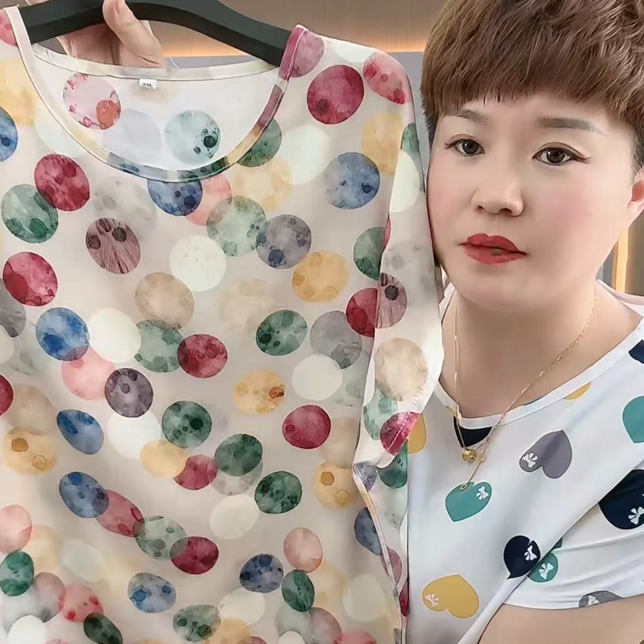 【SJ】夏季新款舒服百搭棉绸短袖爱心花型 到手价¥15.99