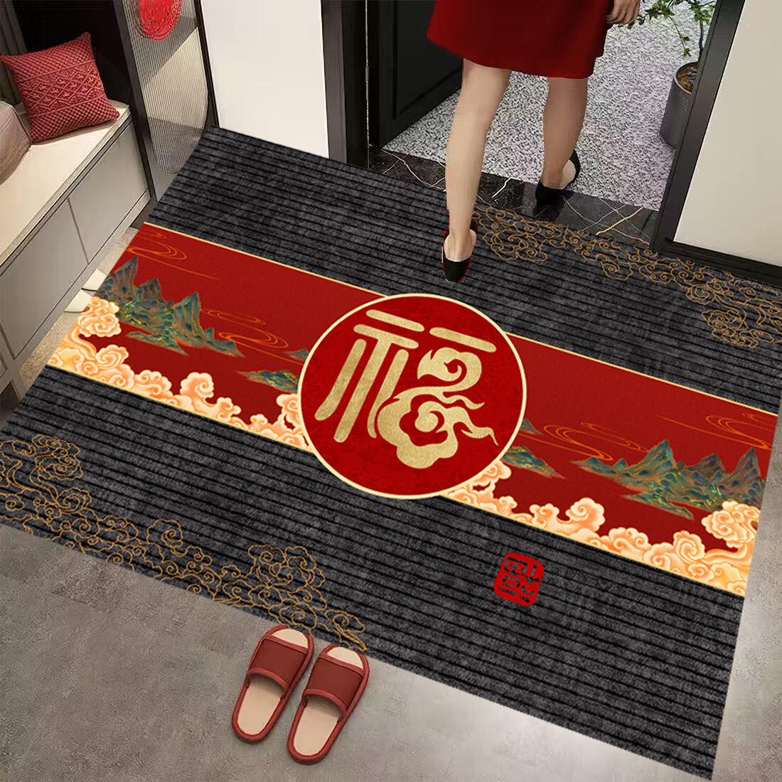 升级加厚中国风80*120厘米除尘入户防滑吸水地垫好搭理门垫脚垫 到手价¥39.99